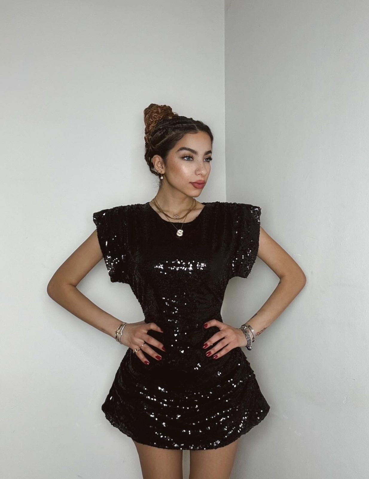 Midnight Sequin Ruched Mini Dress