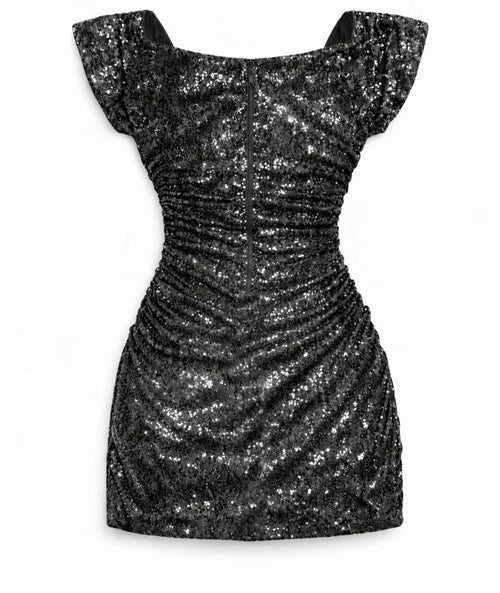 Midnight Sequin Ruched Mini Dress